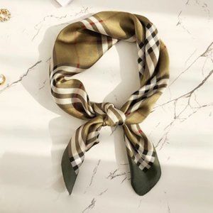 Boho Classic Plaid Silky Square Neck Wrap Scarf